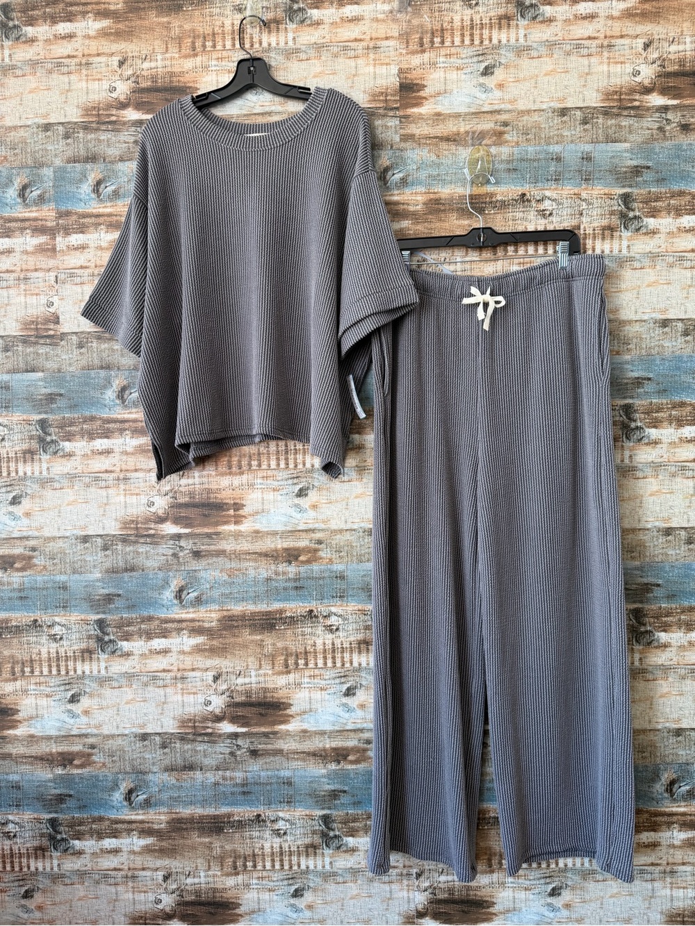 Zenana Outfitters Ribbed-Knit Lounge Set - Gray